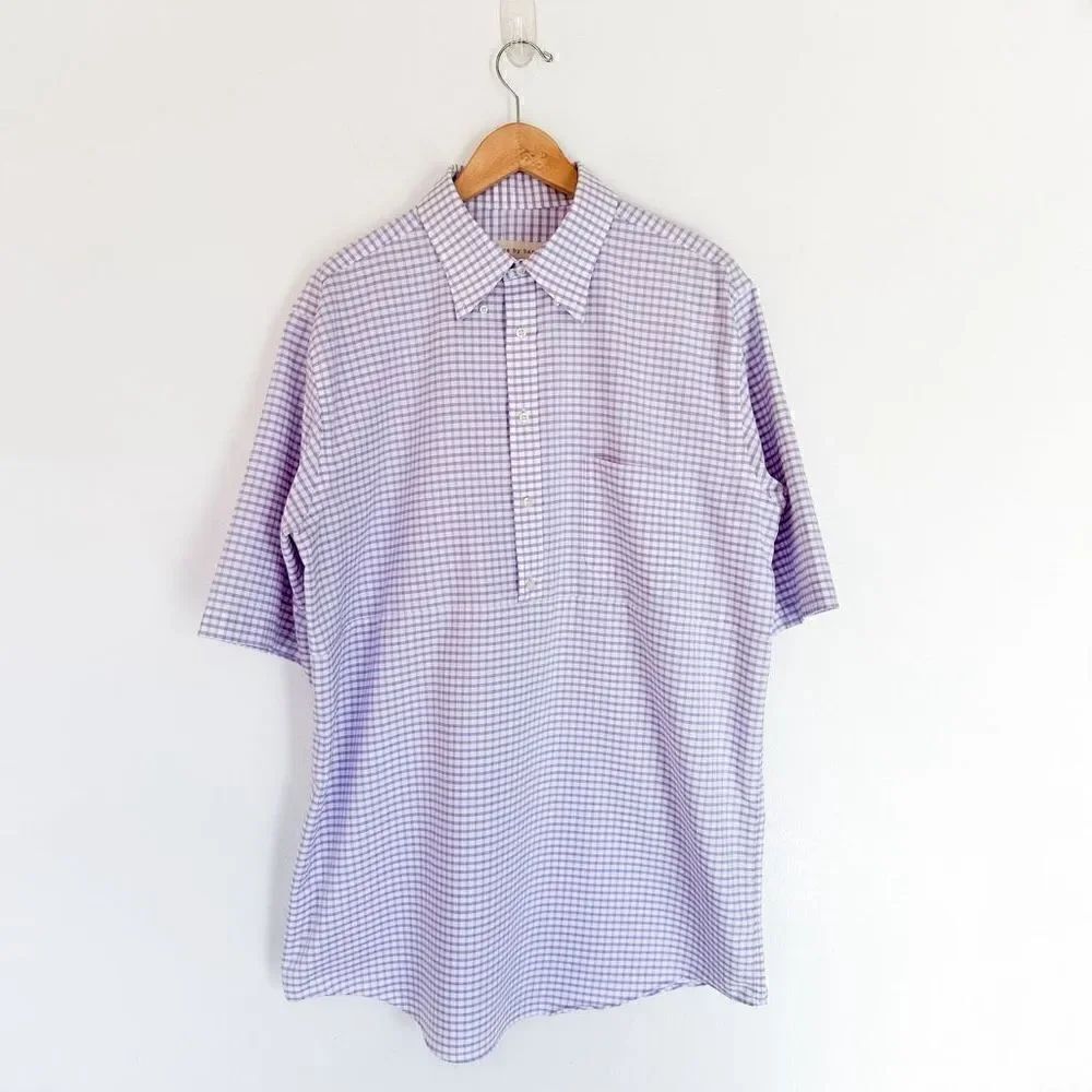 Seams by Sarah Women’s Pastel Purple and White Gingham 1/3 Button Polo Shirt Dre
